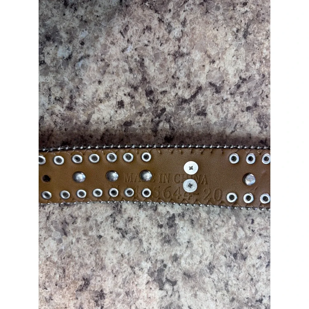Girl's Western Belt Pink Rhinestone Cross Studded Silver Buckle 26.5 Inch